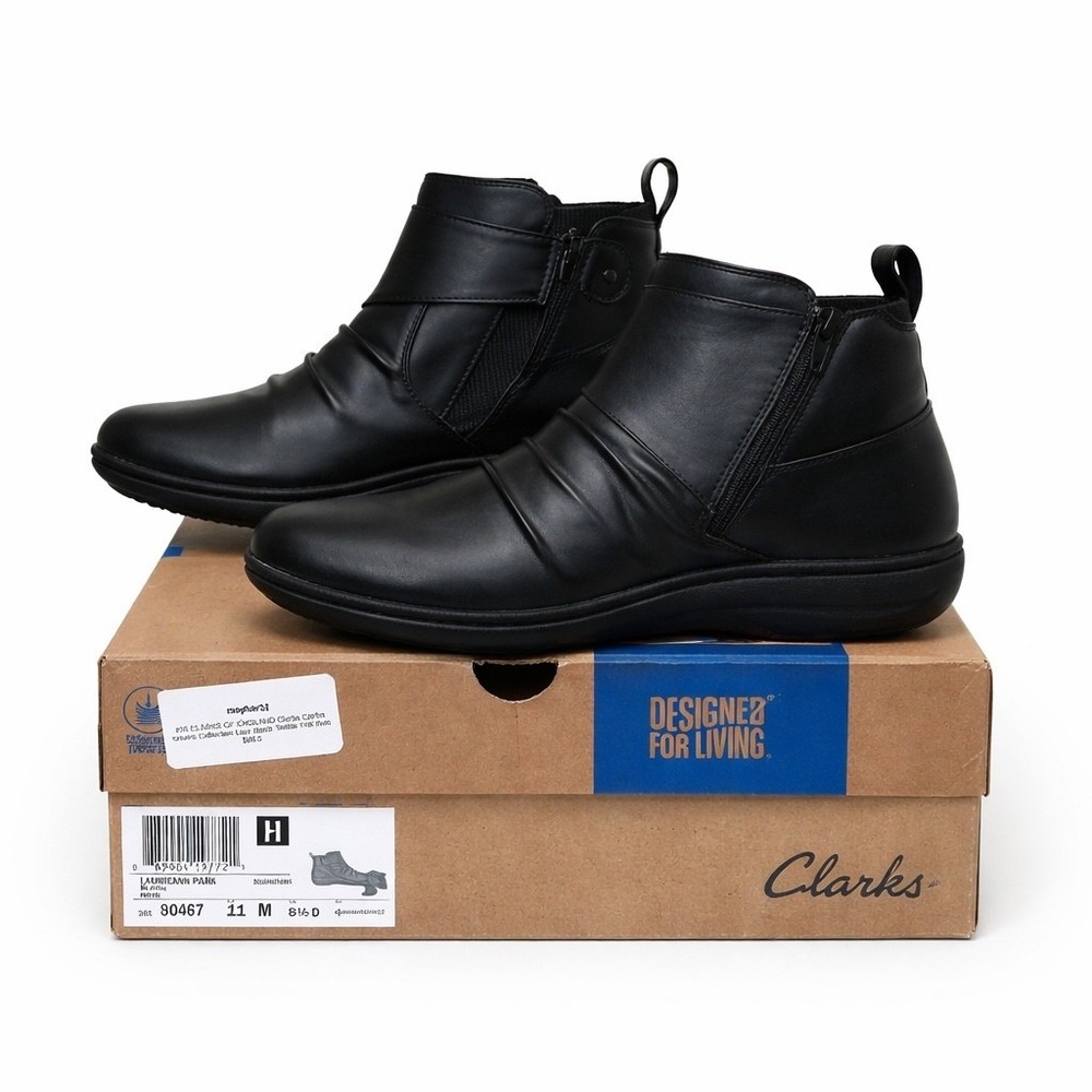 Clarks Laurieann Park Black Leather Ruched Ankle Boots Womens 11 M 26180467
